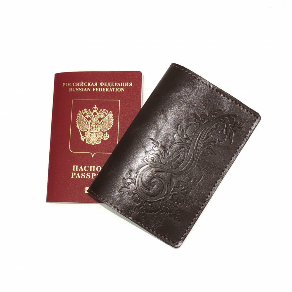 Обложка для паспорта кожаная Коричневый, Растение - купить с доставкой ...