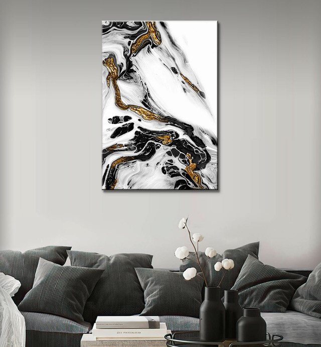 Картина на холсте для интерьера на стену - Абстракция черный и белый с  золотым, срез камня, мрамор, узоры 20х30 - купить по низкой цене в  интернет-магазине OZON (783360600)