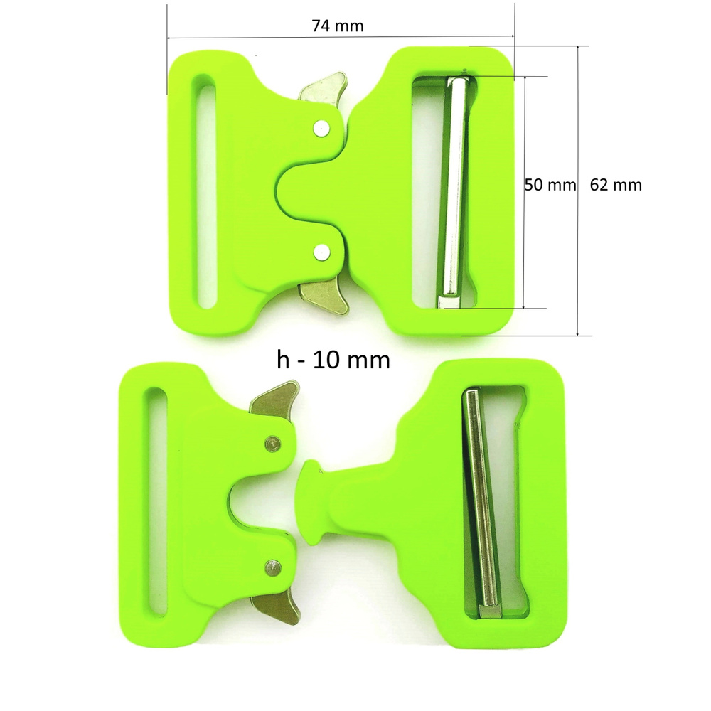 Застежка пряжка фастекс "Кобра" металлическая 50 мм, 1 штука, зеленый-неон  #1