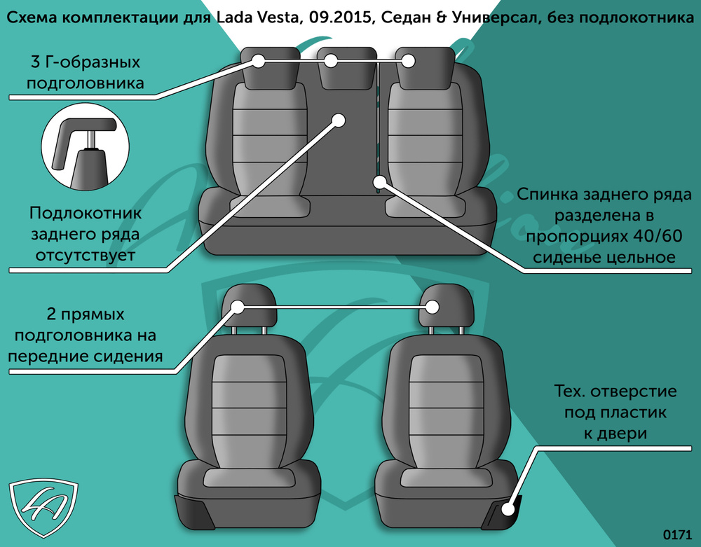 Авточехлы для Lada Vesta, 09.2015, Седан & Универсал, без подлокотника (лада веста) БАЙРОН ст БАЙРОН #1