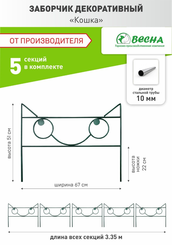 Заборчик садовый декоративный "Кошка", ограждения для клумб и цветов.  #1