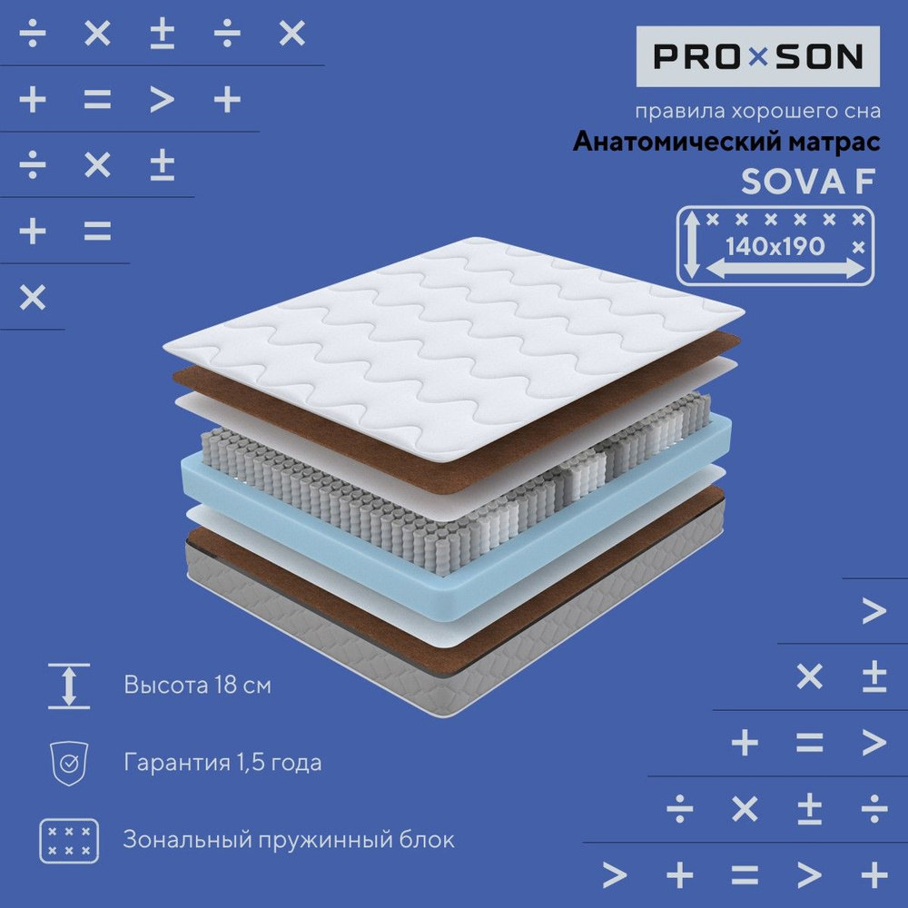 Матрас анатомический PROxSON SOVA F, с зональным пружинным блоком 140x190  #1