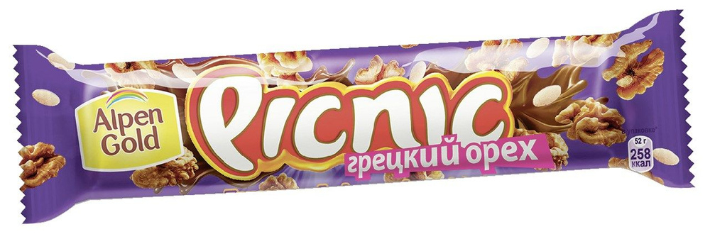 Шоколадный батончик Picnic Грецкий орех, с грецким орехом и арахисом ...