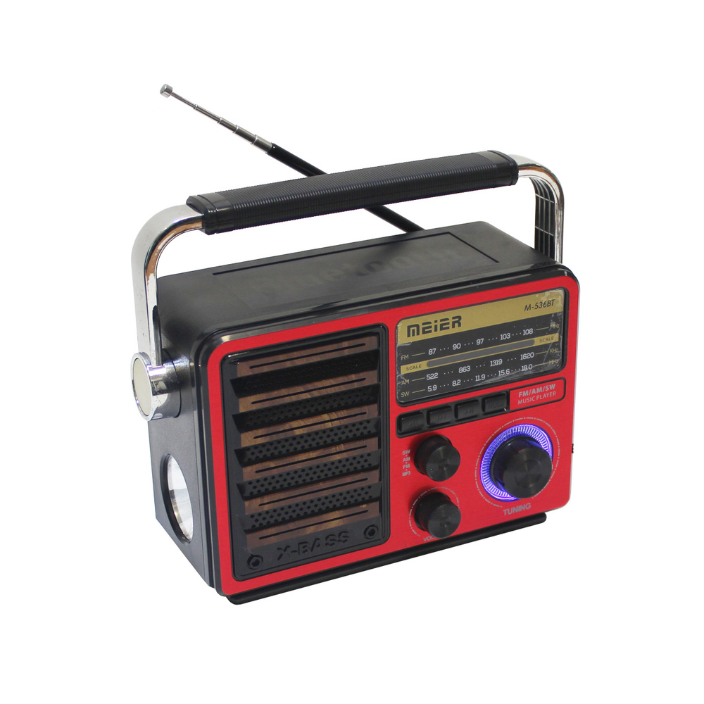 Bluetooth радиоприемник в стиле "Ретро" со сменным аккумулятором и фонариком Meier M-536BT Red  #1