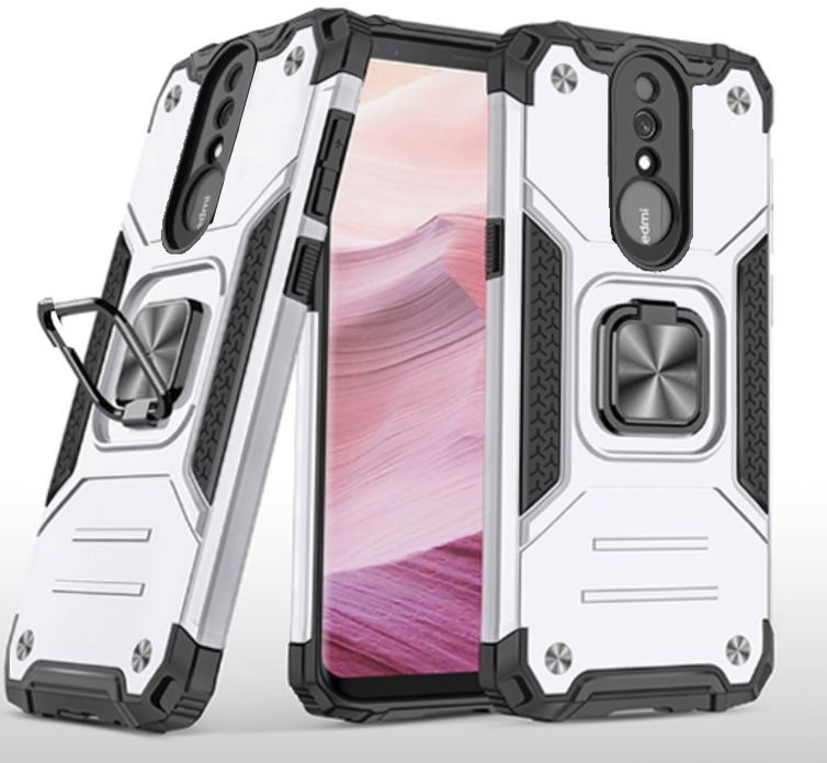Противоударный чехол для Xiaomi Redmi 8 / 8А серебро с пластиной для магнитного автодержателя и кольцом #1