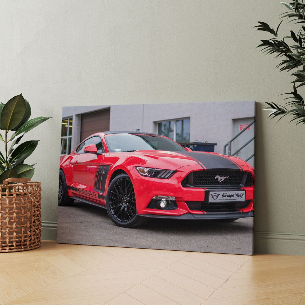 Картина на холсте (ford mustang форд мустанг гт 2017 красный ford mustang) 50x70 см/для интерьера/в комнату/на #1