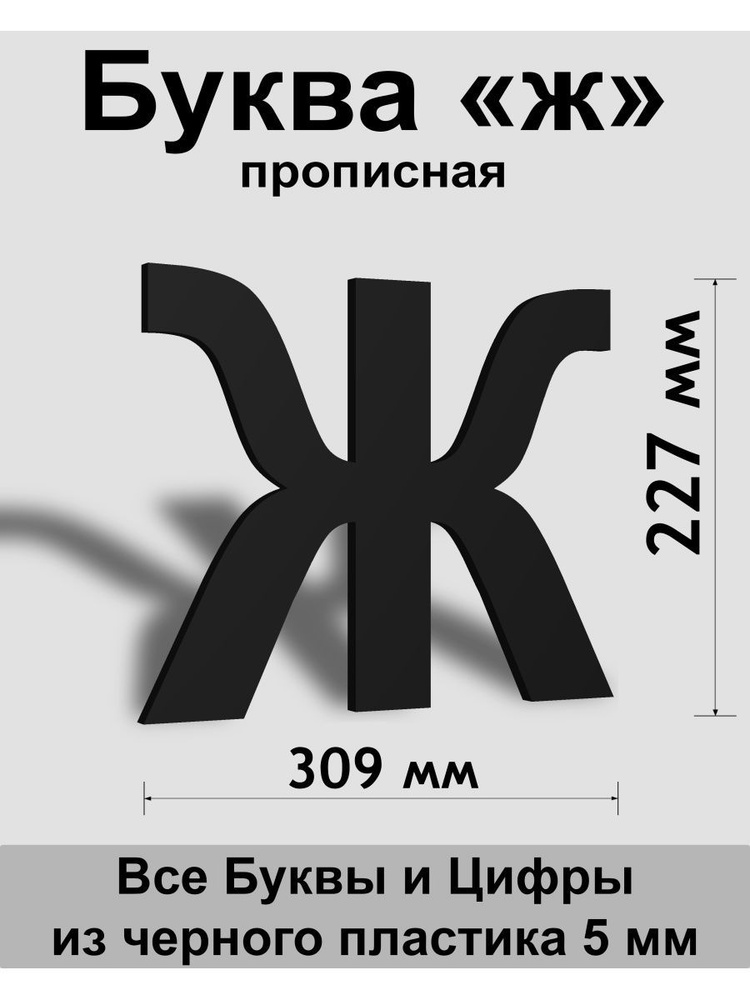 Прописная буква ж черный пластик шрифт Arial 300 мм, вывеска, Indoor-ad  #1