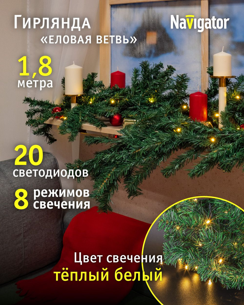 Navigator Электрогирлянда интерьерная Нить светодиодная 20 ламп, 1.8 м, питание от сети 220в, 1 шт #1