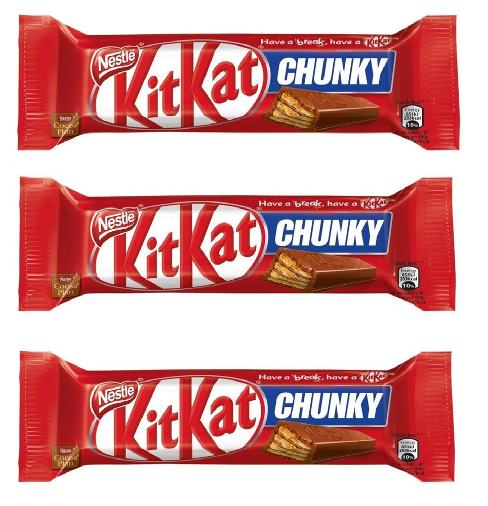 Шоколадный батончик Kit kat Chunky / Кит Кат Чанки в молочном шоколаде 40гр. х3шт. (Болгария) - купить с доставкой по выгодным ценам в интернет-магазине OZON (823161907)