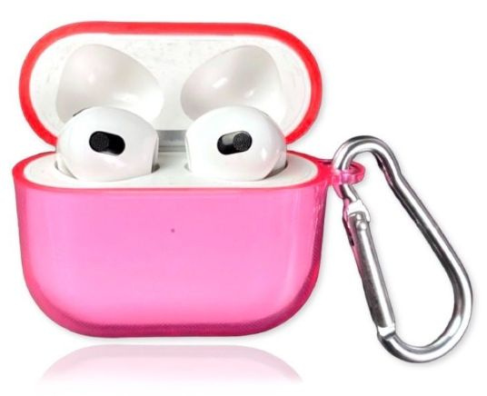 Чехол для AirPods 3 Розовый прозрачный с карабином #1