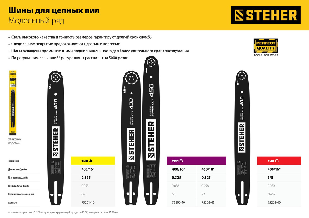 Шина для бензопилы STEHER type C шаг 3/8" паз 1.3 мм 40 см #1