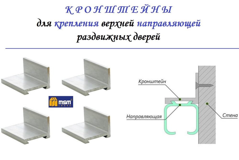 Кронштейн уголок для крепления верхней направляющей раздвижных дверей Msm H1 (комплект 4 шт.)  #1