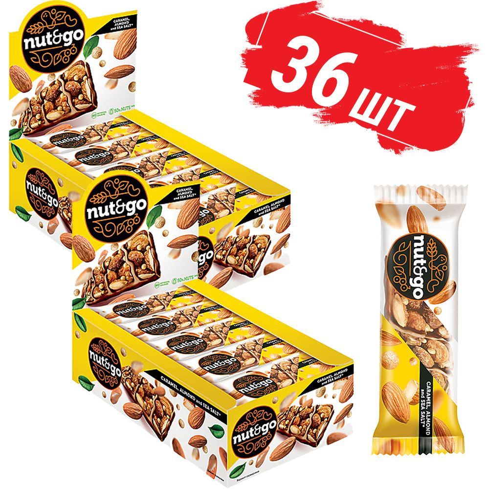 Ореховый батончик Nut and Go миндальный 34г, 2 упаковки по 18 шт  #1