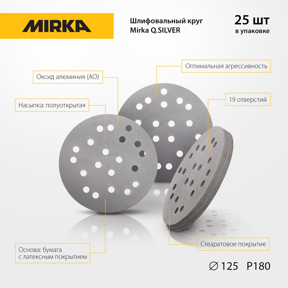 Шлифовальный круг на бумажной основе Mirka Q.SILVER D125мм 19отв. Р180 (упак 25шт)  #1