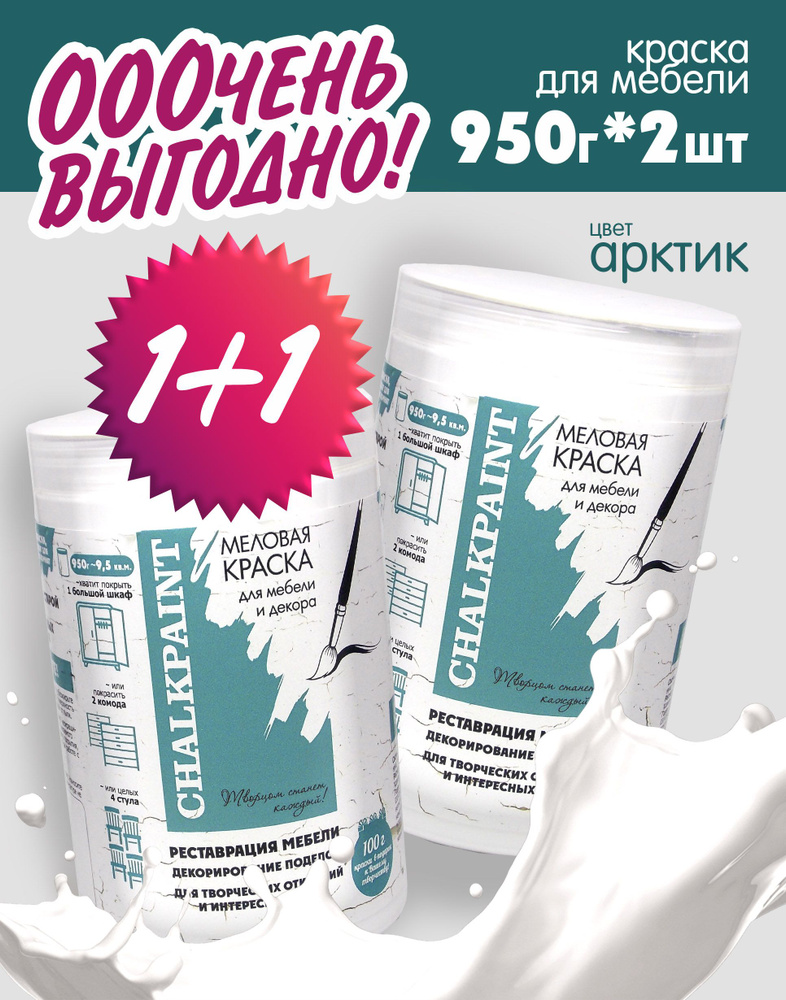 Chalky paint Краска Быстросохнущая, Меловая, Водная, Матовое покрытие, 2 л, 1.9 кг, белый  #1