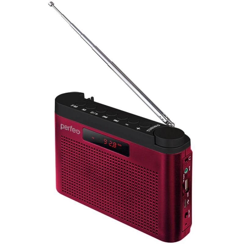 Радиоприемник Perfeo ТАЙГА PF_C4940 FM+ 66-108МГц/ MP3/ встроенный аккум,USB/ бордовый (I70RED)  #1