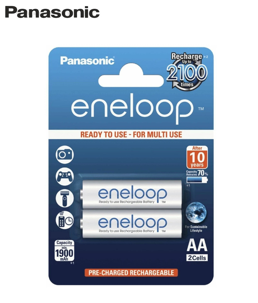 Аккумулятор предзаряженный Panasonic Eneloop AA NI-MH Battery 1900 mAh 2 штуки  #1