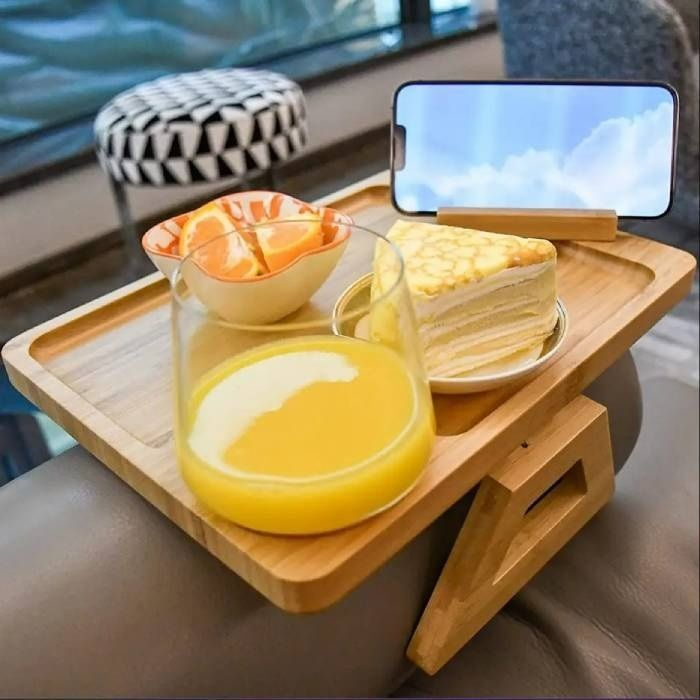 Деревянный столик на подлокотник дивана / Складной бамбуковый поднос ...