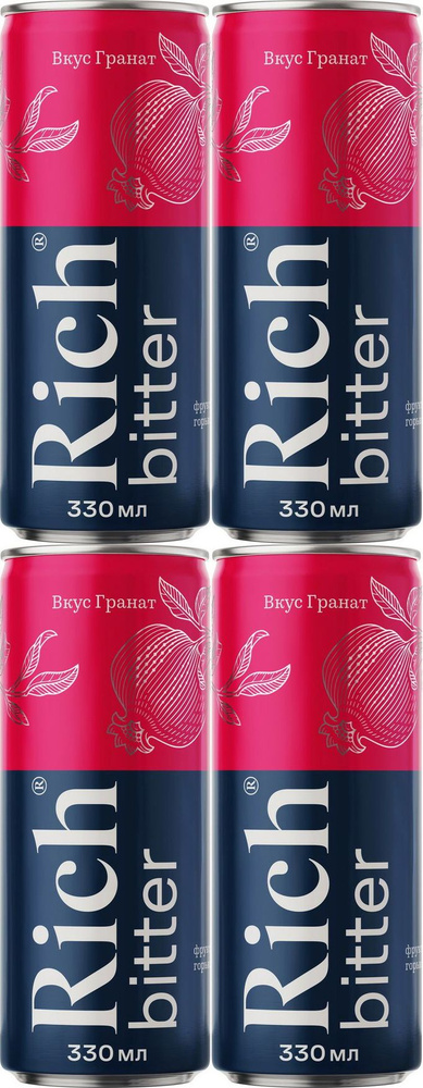 Газированный напиток Rich Bitter тоник-гранат 0,33 л, комплект: 4 ...