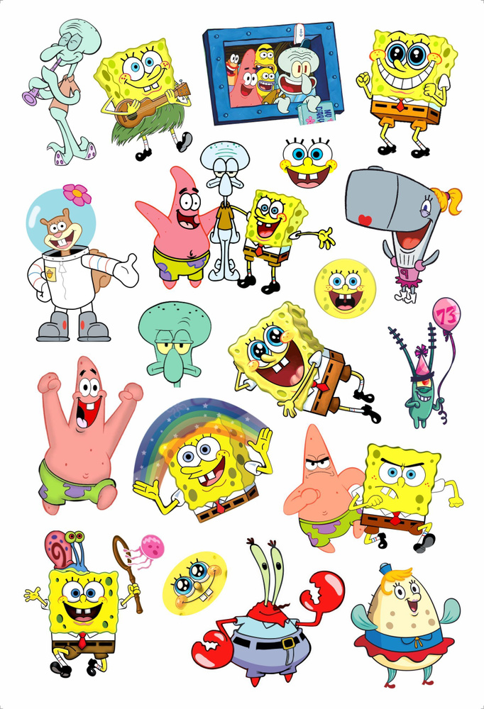 Губка боб наклейки детские стикеры наборы для творчества Sponge Bob ...