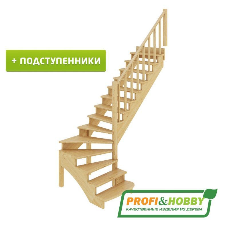 Деревянная лестница на второй этаж из массива сосны К-001м/1 "Правая" с ...