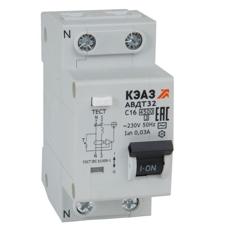 Выключатель автоматический дифференциального тока 2п C 32А 30мА тип AC 4.5кА АВДТ32-22C32-AC УХЛ4 КЭАЗ #1