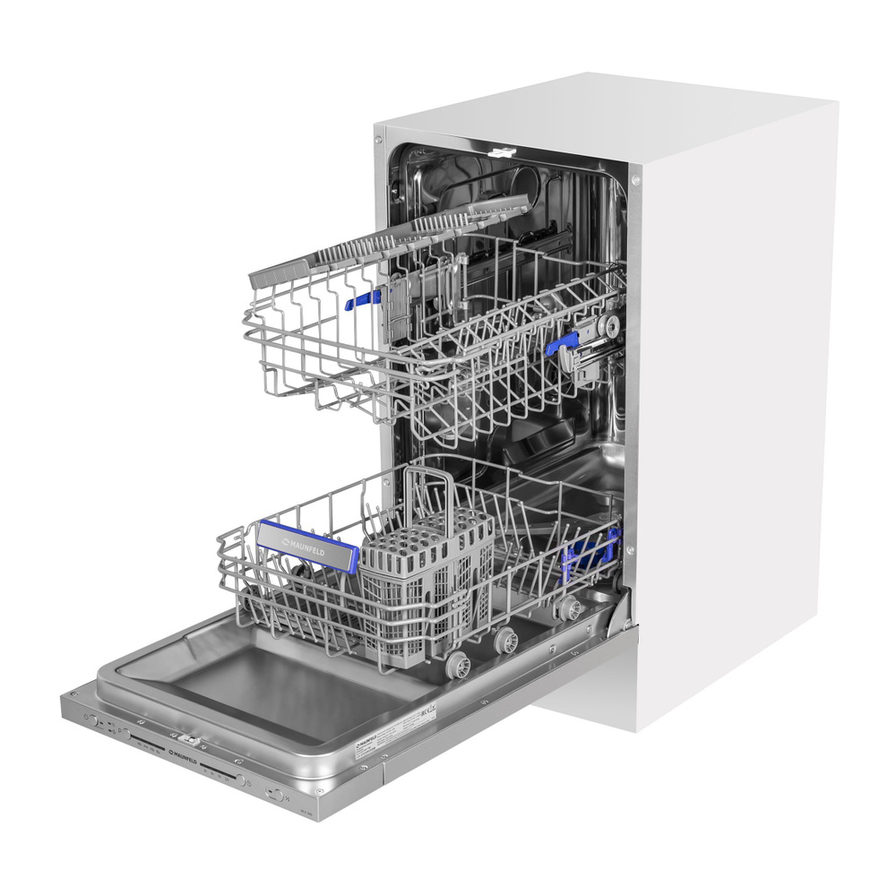 Посудомоечная машина встраиваемая, узкая 45 см MAUNFELD МLP-08S, 9  комплектов, 4 программы, 2 корзины, защита от протечек, половинная  загрузка, режим ...