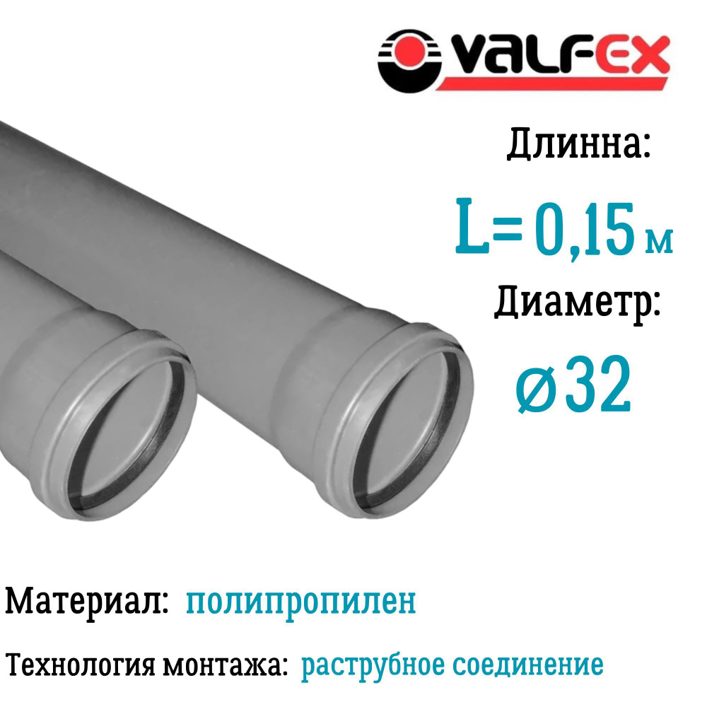 Труба BASE для внутренней канализации VALFEX Ф32 длина 0,15  м #1