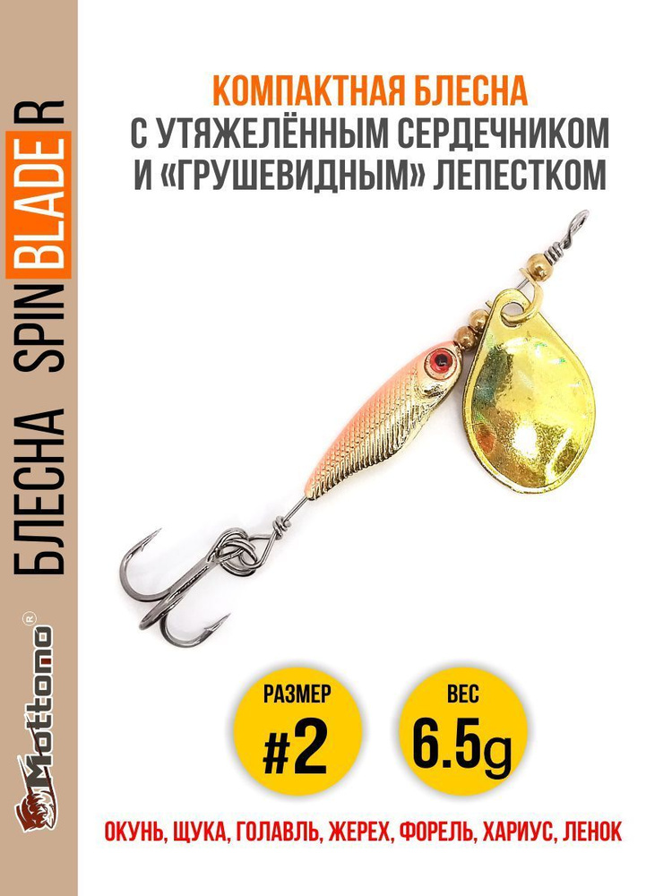 Блесна для рыбалки Spin Blade R #2 6.5g Gold Gold на окуня голавля #1