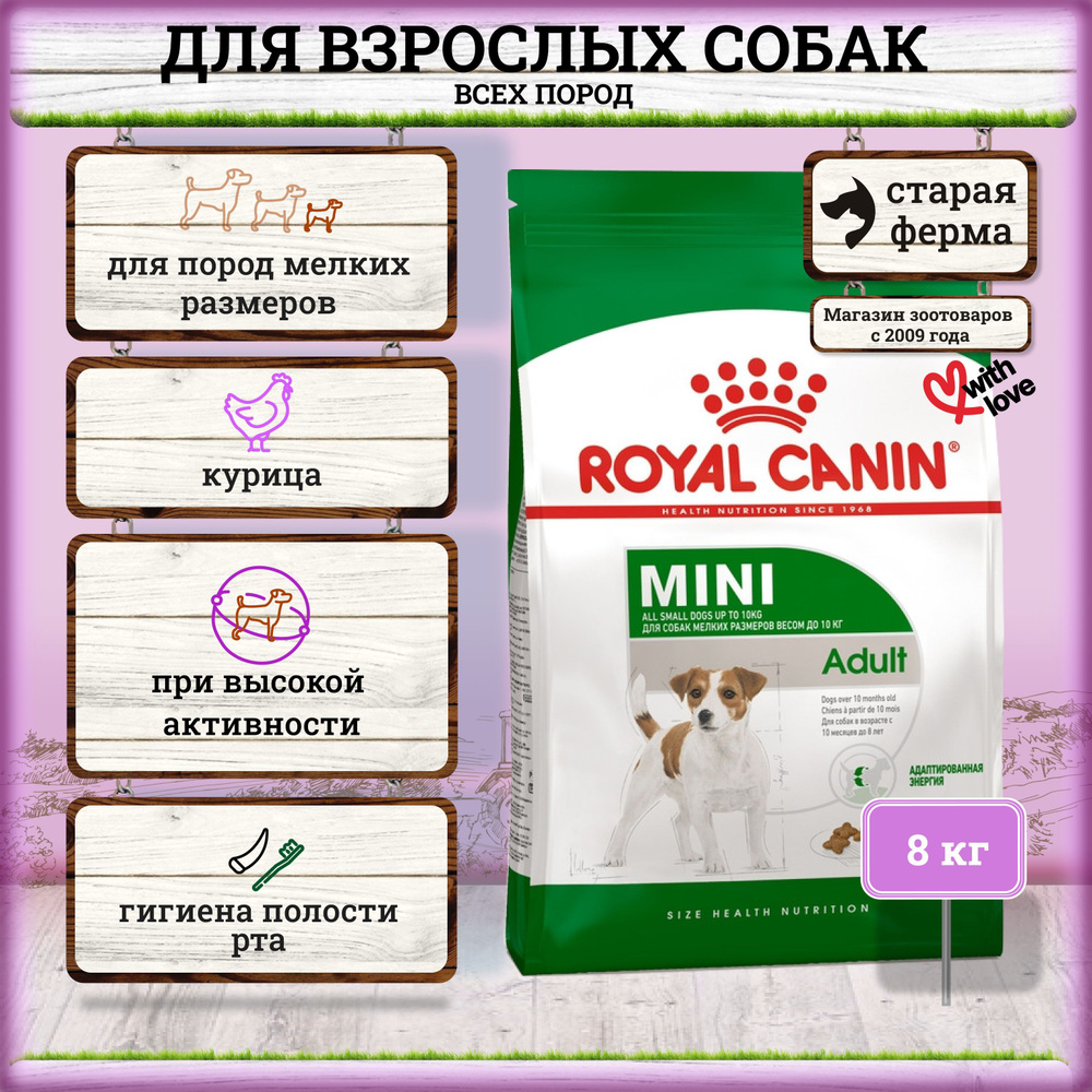 Роял Канин Дог Эдалт Мини для взрослых собак мелких пород Royal Canin Mini Adult, 8 кг  #1