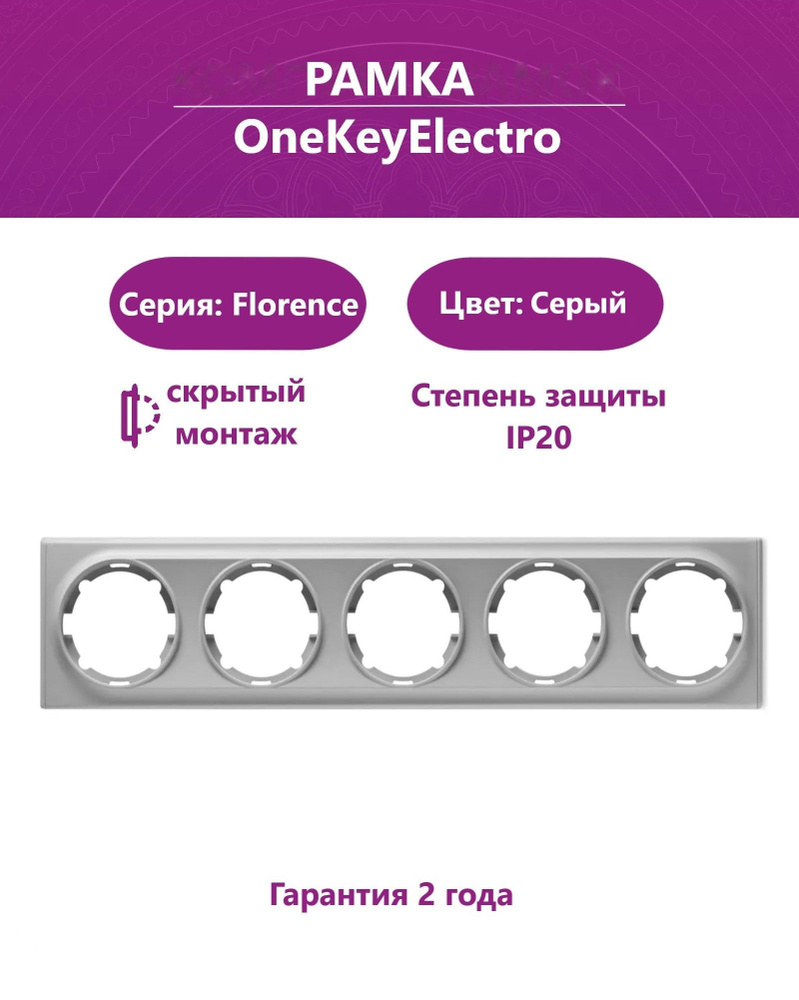 Рамка на 5 приборов OneKeyElectro (серия Florence), цвет серый #1