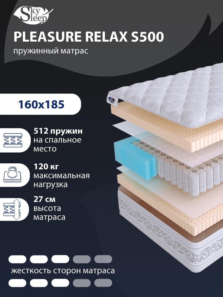 Матрас, Ортопедический матрас SkySleep PLEASURE RELAX S500 Жесткость средняя, Двуспальный, Независимые #1