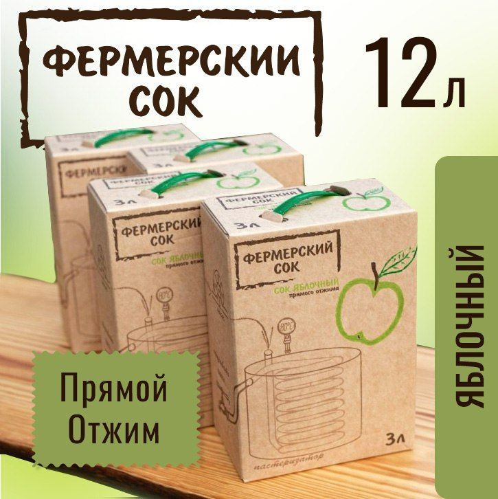 Натуральный яблочный сок прямого отжима 4 штуки по 3 литра - купить с ...