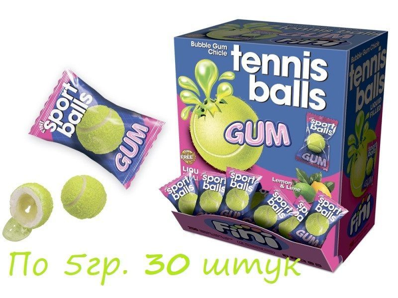 Жевательная резинка "Теннисные мячики", вкус лимон-лайм, 5 гр., 30 штук, фини, Испания.  #1