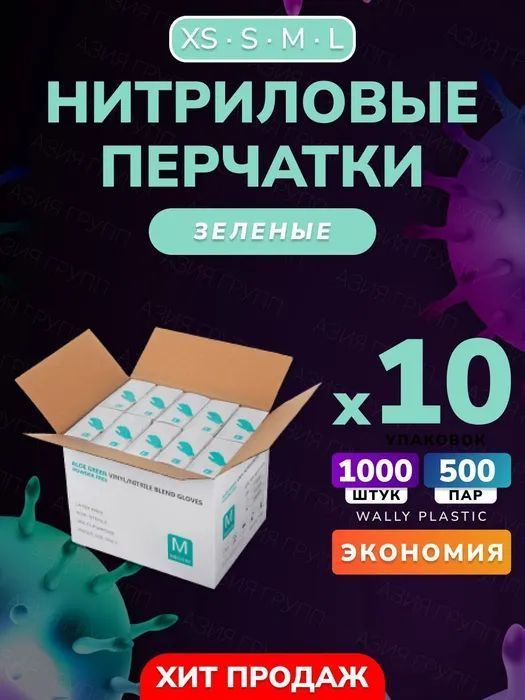 Нитриловые/Виниловые перчатки - Wally plastic, 1000 шт. (500 пар), одноразовые, неопудренные, текстурированные #1