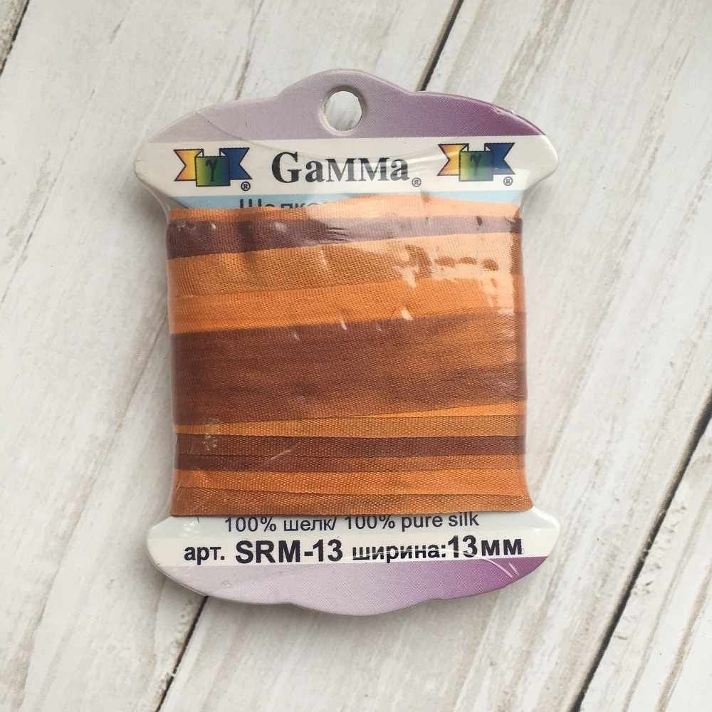 Лента декоративная Gamma шелковая M136 яр.оранжевый/коричневый  #1