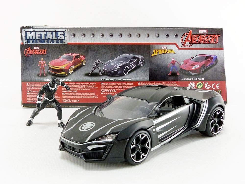 Машинка Jada Toys Rubber Marvel Black Panther & Lykan Hypersport Die-cast Car, 1:24 Scale Vehicle & 2.75 #1