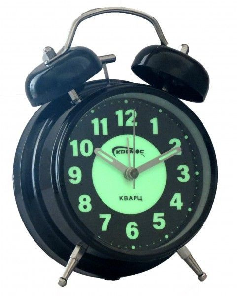 Часы БУДИЛЬНИК черный со светящимися цифрами и механическим звонком ...