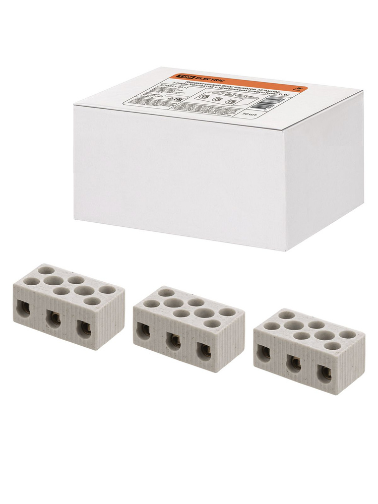 Керамический блок зажимов 10 Ампер 3 пары контактов с крепежным отверстием, TDM SQ0531-0511 (30 шт.) #1