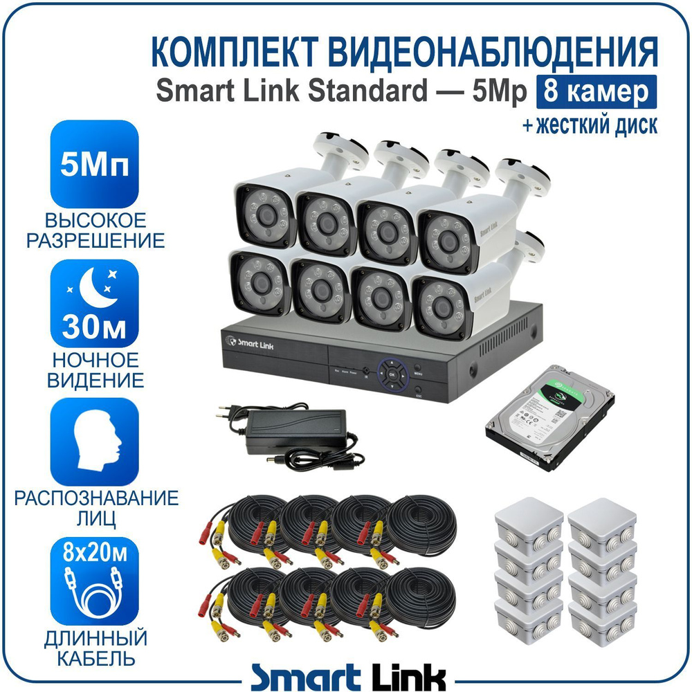 Система видеонаблюдения Smart Link SL-5M5NXB 2560×1944 - купить по низким  ценам в интернет-магазине OZON (1059334836)