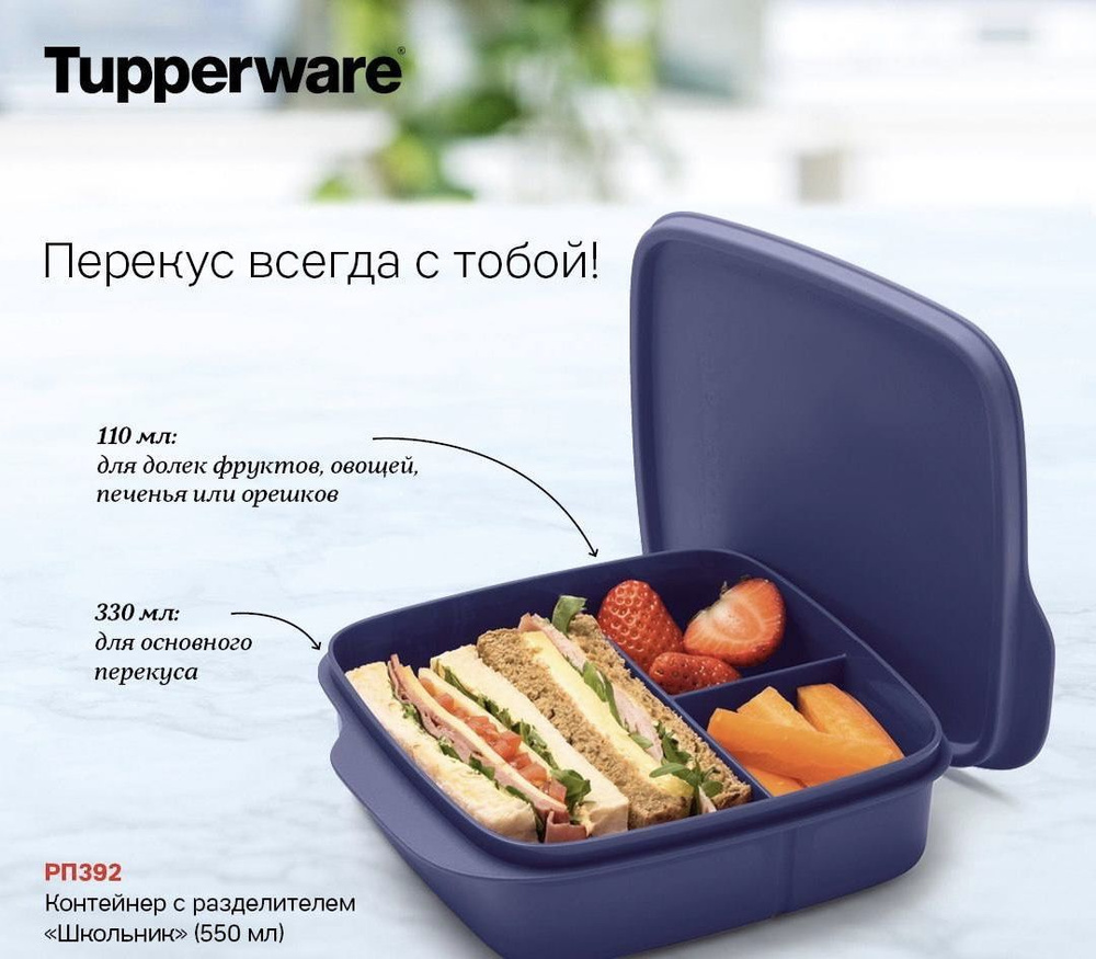 Ланч-бокс Tupperware, 550 мл, 1 шт, темно-синий - купить по выгодной цене в  интернет-магазине OZON (1121852959)