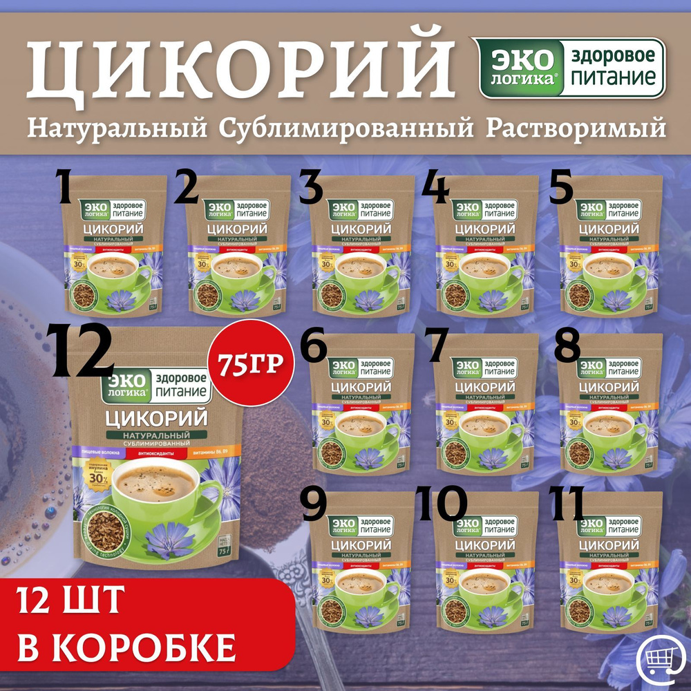 Цикорий растворимый ЭКОЛОГИКА 12 шт. по 75 г., Здоровое Питание, натуральный сублимированный, упаковка #1