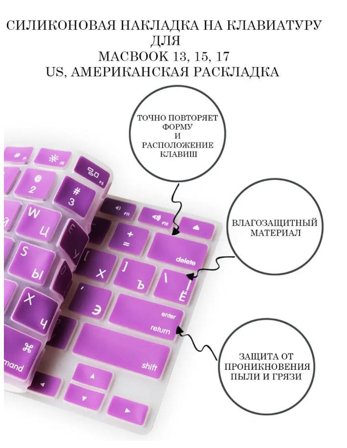 Защитная накладка на клавиатуру ноутбука Apple Macbook 13, 15, 17, RUS/ENG раскладка (QWERTY), американская #1