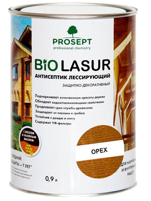 Антисептик лессирующий защитно-декоративный PROSEPT BiO LASUR орех 0,9 л  #1