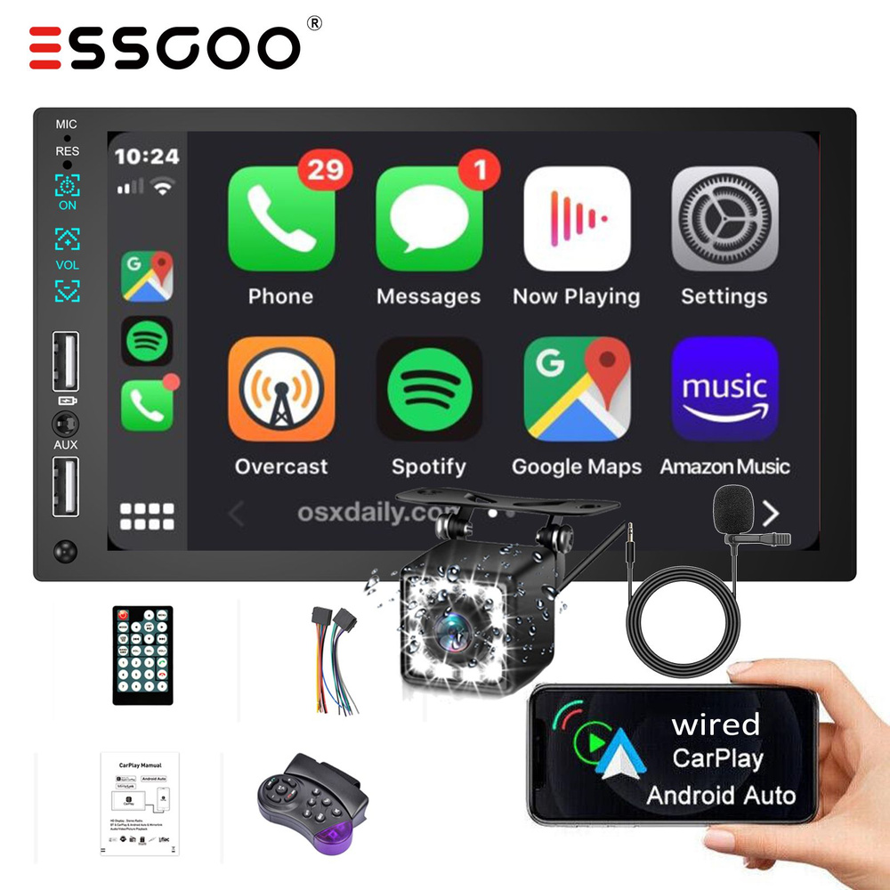 7-дюймовое головное устройство Carplay 1/2 DIN Android Auto FM-радио с ...