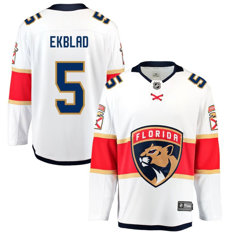 Мужская футболкаNHL Хоккейный трикотаж Florida Panthers Away White Player Jersey #05 Aaron Ekblad  #1