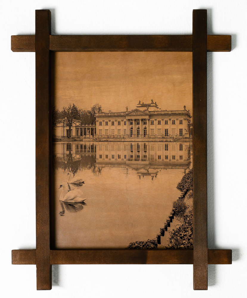 Картина Парк Лазенки, Варшава, гравировка на натуральной коже ...