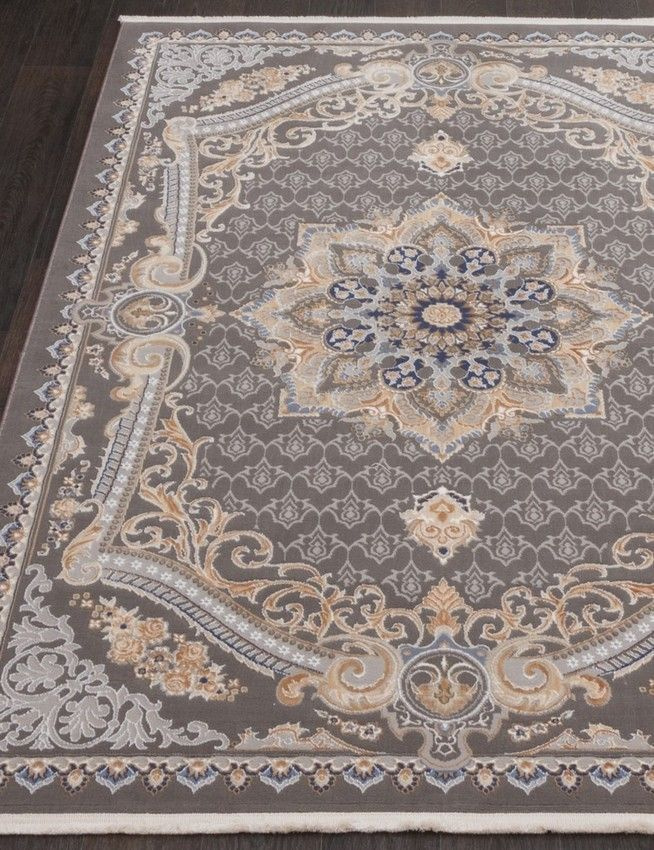 Ekocarpet Ковер QATAR 33525 DARK GREY премиальный классический ковер, в серых тонах с винтажным бежевым #1