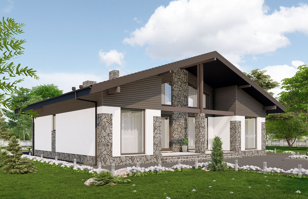 Проект Rg6164 - Одноэтажный дом с террасой, крыльцом и 4 спальнями (162 м2, 13м x16м) RuPlans (РуПланс) #1