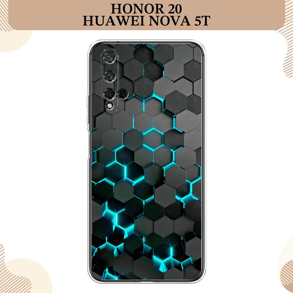 Силиконовый чехол на Honor 20/Huawei Nova 5T / Хонор 20/Хуавей Нова 5Т Соты  бирюзовые - купить с доставкой по выгодным ценам в интернет-магазине OZON  (261437626)